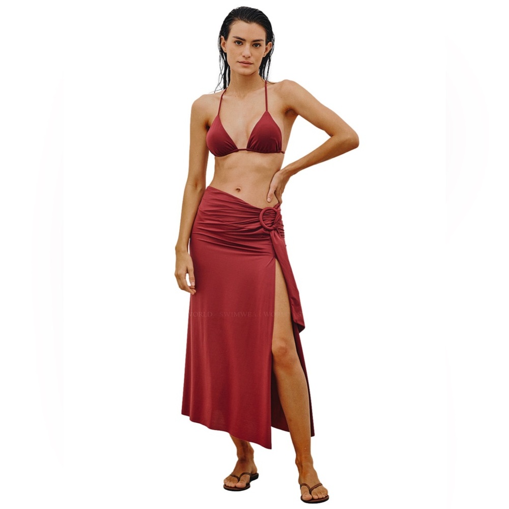 Vix Paula Hermanny Alana DTL Midi Skirt Red Wrap Sarong Ring Detail XS NWT